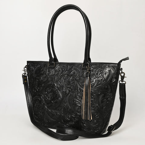 American Darling Hand Tooled Western Leather Tote Bag with Floral Carving & Tassel ï¿½ Genuine Leather