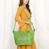 ADBG1480 Hand-Tooled Leather Tote Bag with Tassel and Shoulder Strap