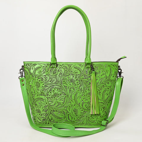 American Darling Hand Tooled Western Leather Tote Bag with Floral Carving & Tassel ï¿½ Genuine Leather