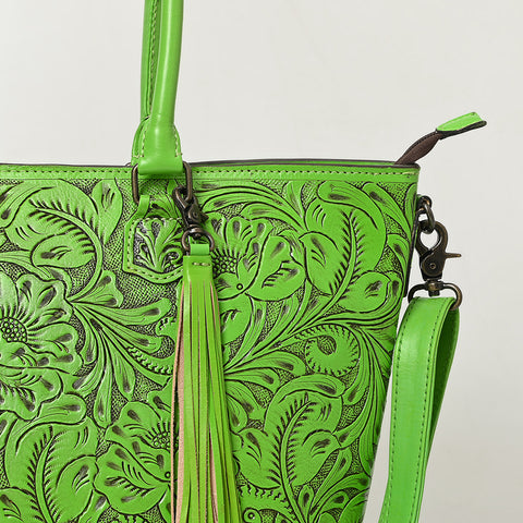American Darling Hand Tooled Western Leather Tote Bag with Floral Carving & Tassel ï¿½ Genuine Leather