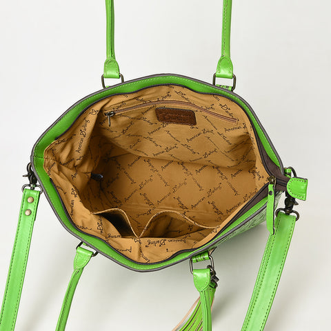 American Darling Hand Tooled Western Leather Tote Bag with Floral Carving & Tassel ï¿½ Genuine Leather