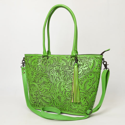 American Darling Hand Tooled Western Leather Tote Bag with Floral Carving & Tassel ï¿½ Genuine Leather