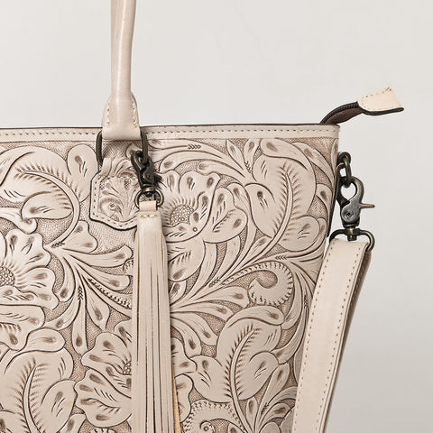 American Darling Hand Tooled Western Leather Tote Bag with Floral Carving & Tassel ï¿½ Genuine Leather