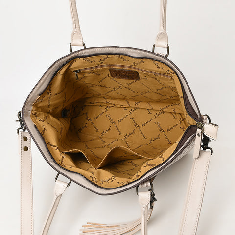 American Darling Hand Tooled Western Leather Tote Bag with Floral Carving & Tassel ï¿½ Genuine Leather
