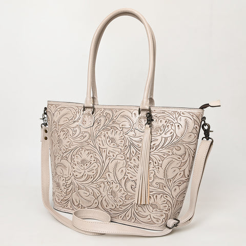 American Darling Hand Tooled Western Leather Tote Bag with Floral Carving & Tassel ï¿½ Genuine Leather