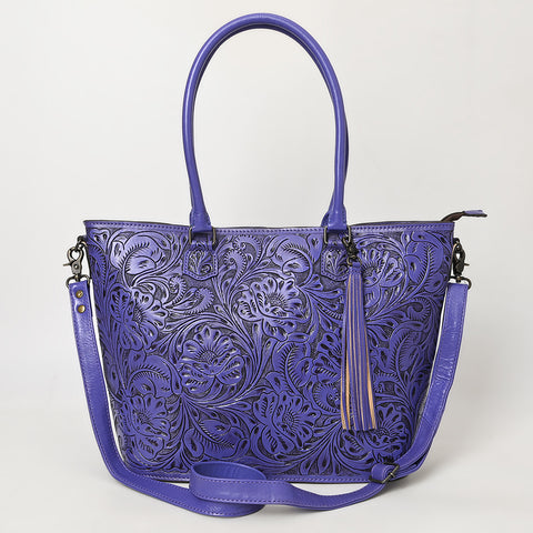 American Darling Hand Tooled Western Leather Tote Bag with Floral Carving & Tassel ï¿½ Genuine Leather