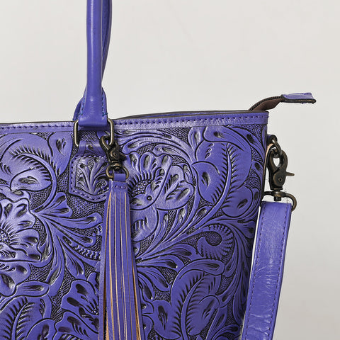 American Darling Hand Tooled Western Leather Tote Bag with Floral Carving & Tassel ï¿½ Genuine Leather