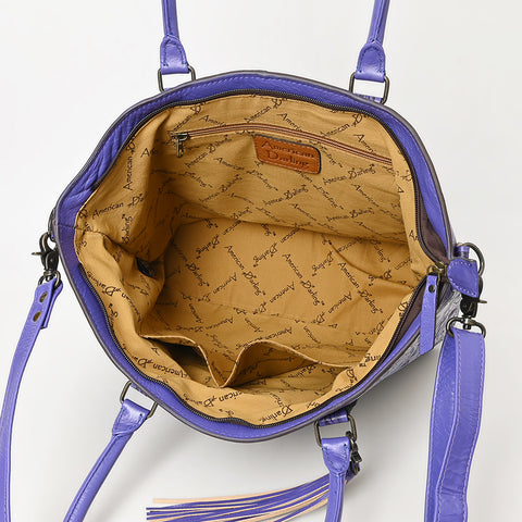 American Darling Hand Tooled Western Leather Tote Bag with Floral Carving & Tassel ï¿½ Genuine Leather