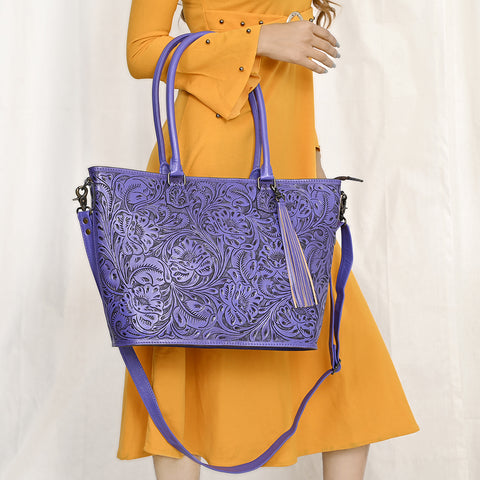 American Darling Hand Tooled Western Leather Tote Bag with Floral Carving & Tassel ï¿½ Genuine Leather