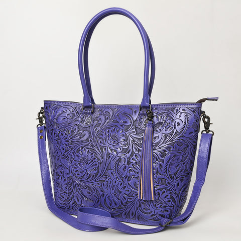 American Darling Hand Tooled Western Leather Tote Bag with Floral Carving & Tassel ï¿½ Genuine Leather