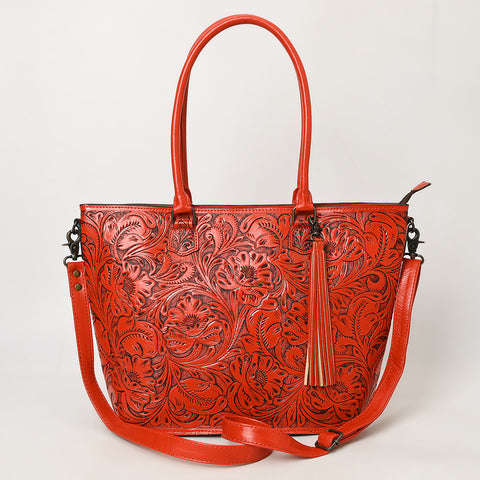 American Darling Hand Tooled Western Leather Tote Bag with Floral Carving & Tassel ï¿½ Genuine Leather