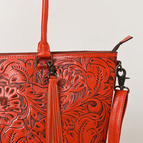 American Darling Hand Tooled Western Leather Tote Bag with Floral Carving & Tassel ï¿½ Genuine Leather