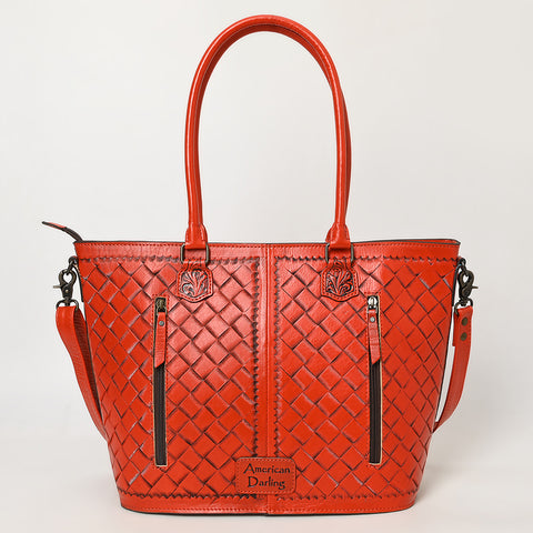 American Darling Hand Tooled Western Leather Tote Bag with Floral Carving & Tassel ï¿½ Genuine Leather
