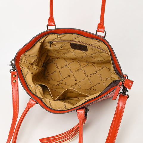 American Darling Hand Tooled Western Leather Tote Bag with Floral Carving & Tassel ï¿½ Genuine Leather