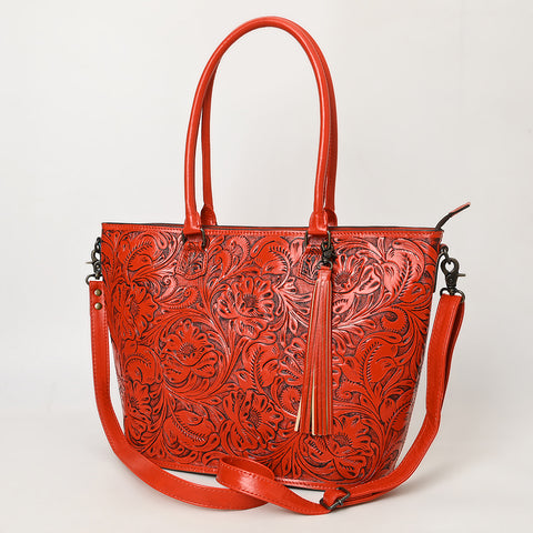 American Darling Hand Tooled Western Leather Tote Bag with Floral Carving & Tassel ï¿½ Genuine Leather