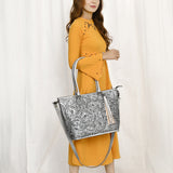 ADBG1480 Hand-Tooled Leather Tote Bag with Tassel and Shoulder Strap