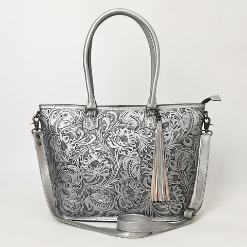 American Darling Hand Tooled Western Leather Tote Bag with Floral Carving & Tassel ï¿½ Genuine Leather
