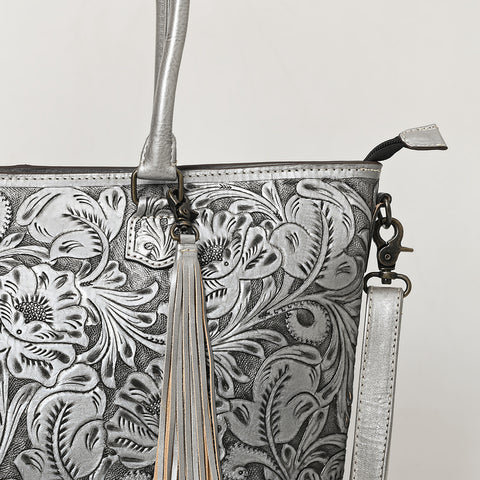 American Darling Hand Tooled Western Leather Tote Bag with Floral Carving & Tassel ï¿½ Genuine Leather