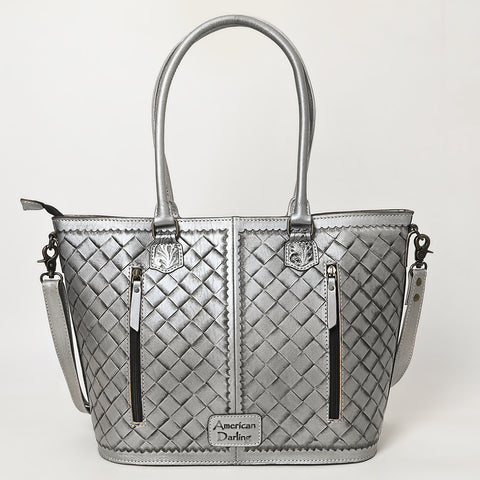 American Darling Hand Tooled Western Leather Tote Bag with Floral Carving & Tassel ï¿½ Genuine Leather