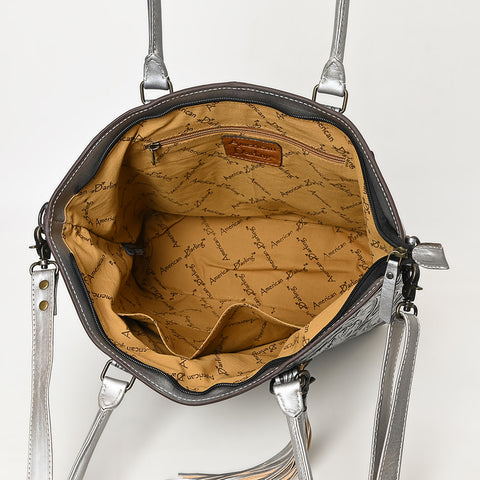 American Darling Hand Tooled Western Leather Tote Bag with Floral Carving & Tassel ï¿½ Genuine Leather