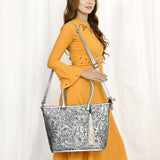 ADBG1480 Hand-Tooled Leather Tote Bag with Tassel and Shoulder Strap