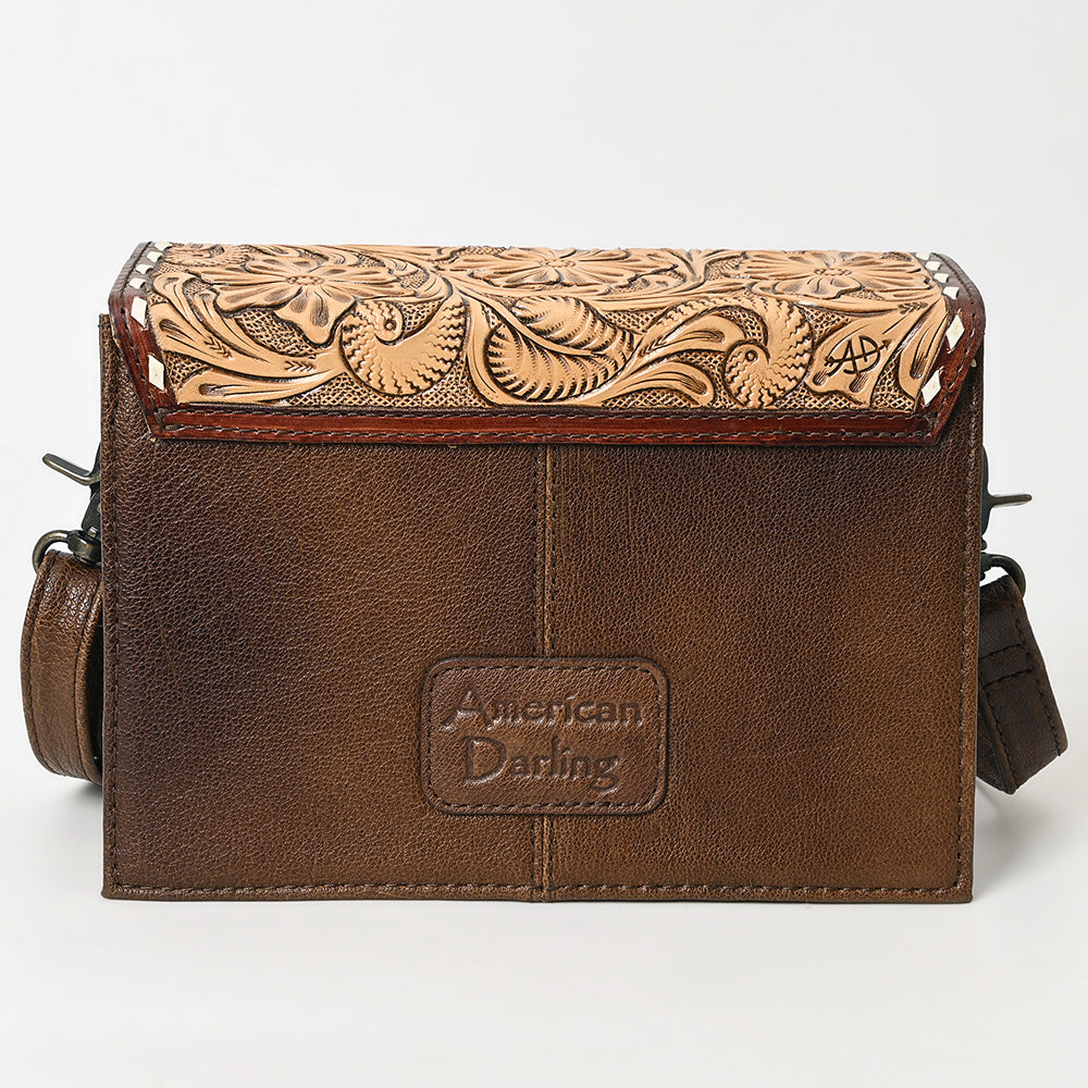 ADBG1465 Hand-Tooled Leather & Cowhide Crossbody Bag - Western Floral Flap by American Darling