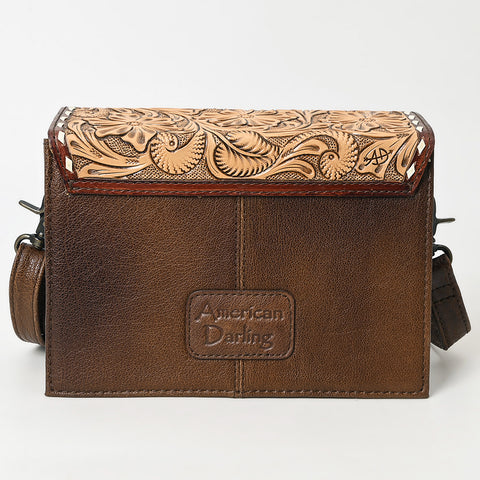 American Darling Western Leather Small Cross Body Bag with Hand-Tooled Floral Detailing & Cowhide Panel