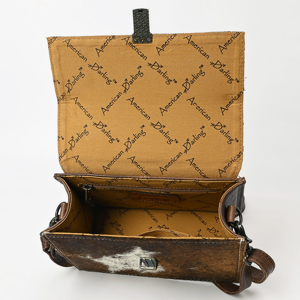 ADBG1465 Hand-Tooled Leather & Cowhide Crossbody Bag - Western Floral Flap by American Darling