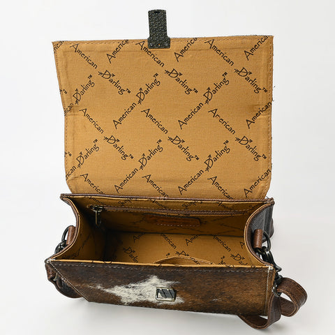 American Darling Western Leather Small Cross Body Bag with Hand-Tooled Floral Detailing & Cowhide Panel