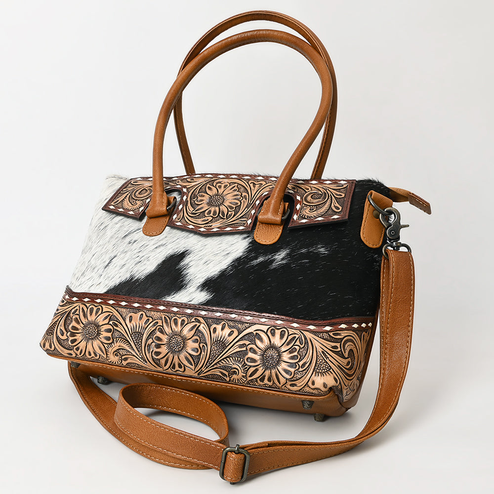 ADBG1467 Cowhide & Hand-Tooled Leather Tote Bag - Western Floral Shoulder & Crossbody by American Darling
