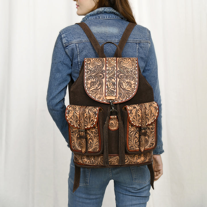 American Darling Rustic Fringe Floral Backpack American Darling Western Leather Backpack Bag with Hand  main image 4