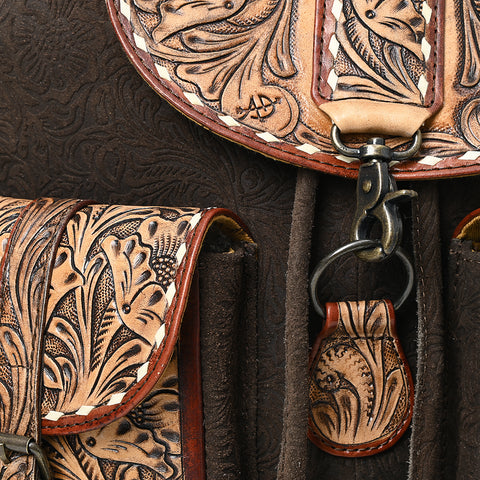American Darling Western Leather Backpack Bag with Hand-Tooled Floral Detailing and Genuine Suede Leather Craftsmanship