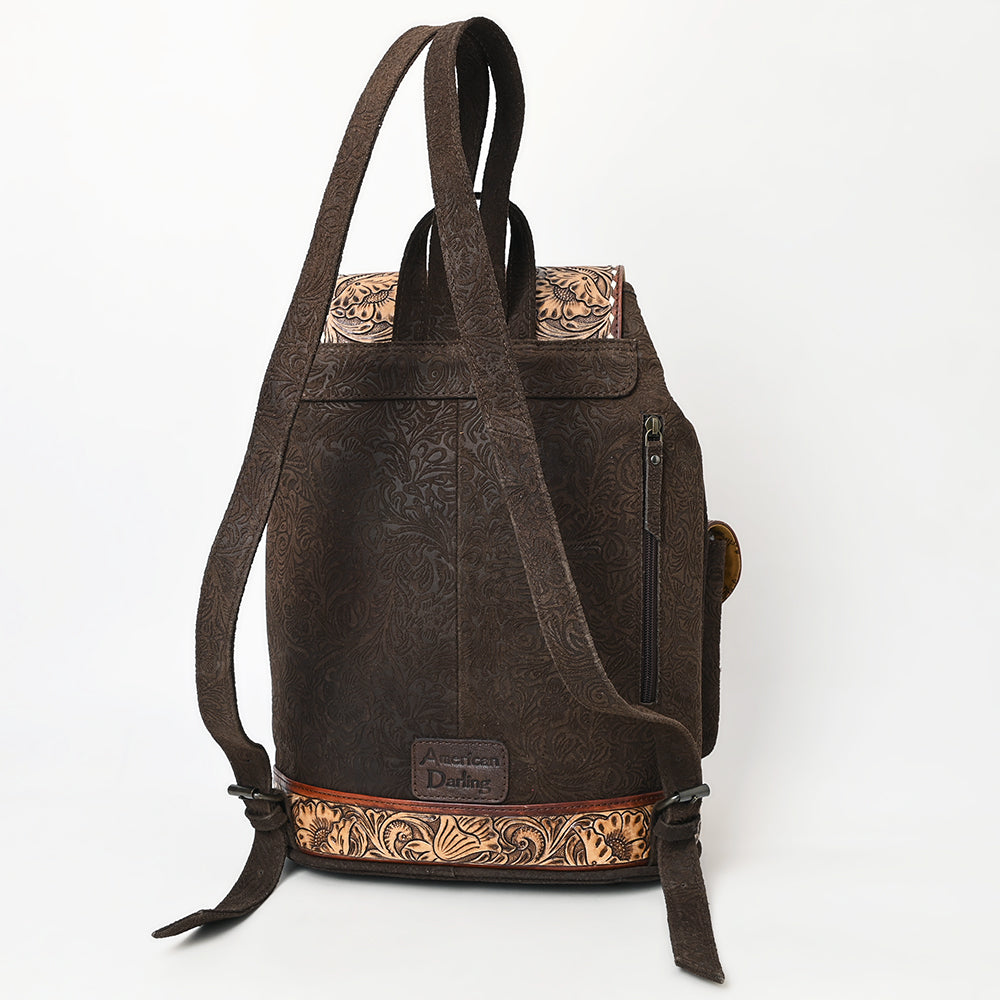 ADBG1468 Hand-Tooled Leather Western Backpack - Floral Design with Tassels by American Darling