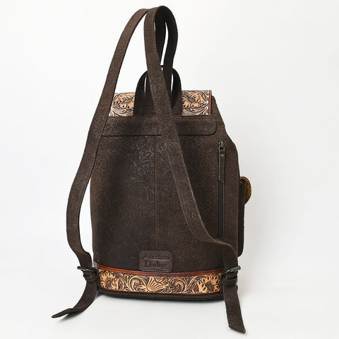 American Darling Western Leather Backpack Bag with Hand-Tooled Floral Detailing and Genuine Suede Leather Craftsmanship