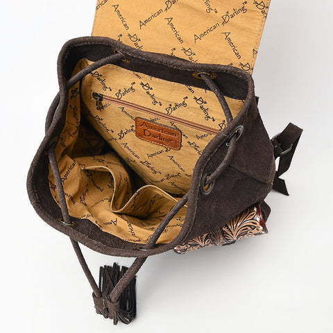 American Darling Western Leather Backpack Bag with Hand-Tooled Floral Detailing and Genuine Suede Leather Craftsmanship