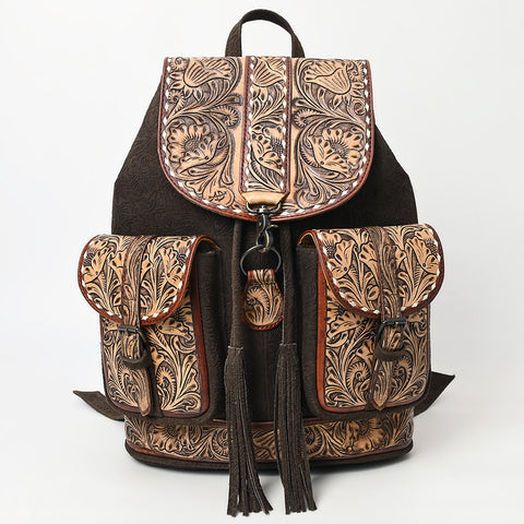 American Darling Western Leather Backpack Bag with Hand-Tooled Floral Detailing and Genuine Suede Leather Craftsmanship