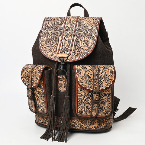 American Darling Western Leather Backpack Bag with Hand-Tooled Floral Detailing and Genuine Suede Leather Craftsmanship