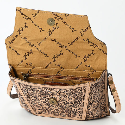 American Darling Hand-Tooled Western Leather Messenger Bag with Floral Carving and Genuine Leather Craftsmanship