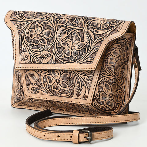 American Darling Hand-Tooled Western Leather Messenger Bag with Floral Carving and Genuine Leather Craftsmanship