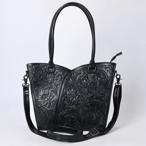 American Darling Handcrafted Western Leather Tote Bag with Floral Tooled Detailing