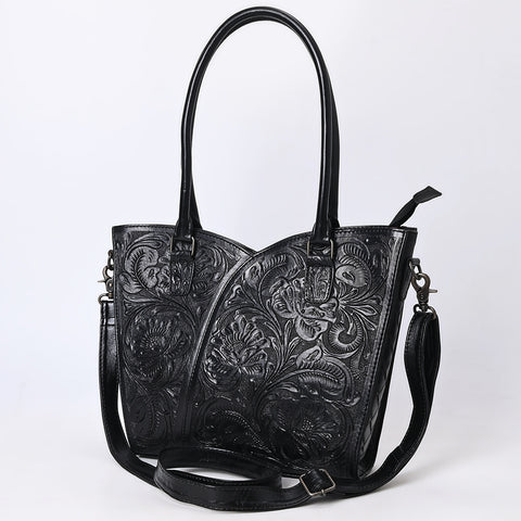 American Darling Handcrafted Western Leather Tote Bag with Floral Tooled Detailing