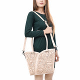 ADBG1473 Hand-Tooled Leather Tote Bag - Western Floral Dual Carry by American Darling