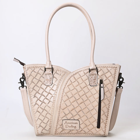 American Darling Handcrafted Western Leather Tote Bag with Floral Tooled Detailing