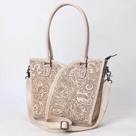 American Darling Handcrafted Western Leather Tote Bag with Floral Tooled Detailing