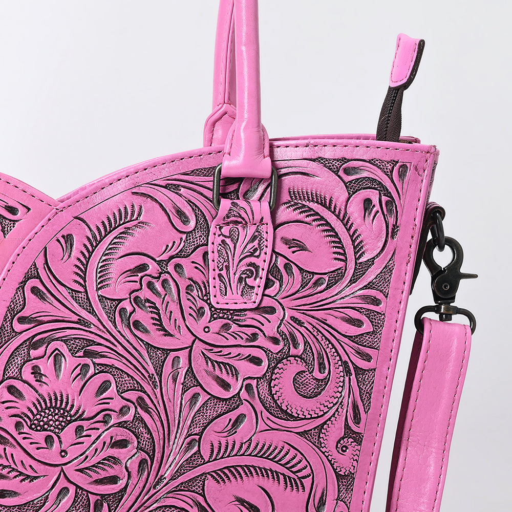 ADBG1473 Pink Hand-Tooled Leather Tote Bag - Western Floral Dual Carry by American Darling