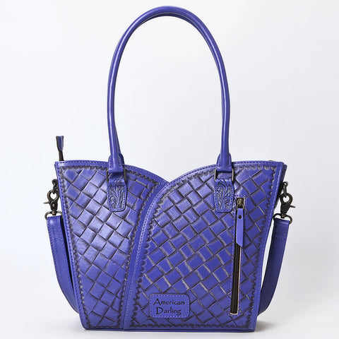 American Darling Handcrafted Western Leather Tote Bag with Floral Tooled Detailing