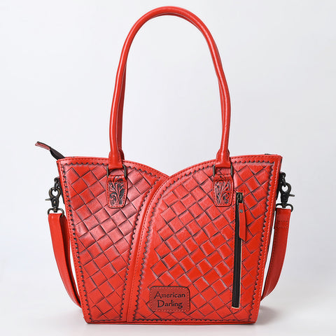 American Darling Handcrafted Western Leather Tote Bag with Floral Tooled Detailing