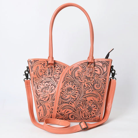 American Darling Handcrafted Western Leather Tote Bag with Floral Tooled Detailing