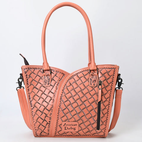 American Darling Handcrafted Western Leather Tote Bag with Floral Tooled Detailing