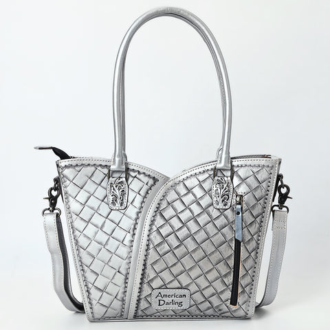 American Darling Handcrafted Western Leather Tote Bag with Floral Tooled Detailing